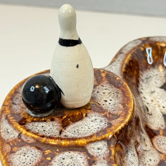 Vintage Ceramic Bowling Ashtray ELBRO JAPAN 989 Glazed Pin Ball Collectible - Picture 3 of 7